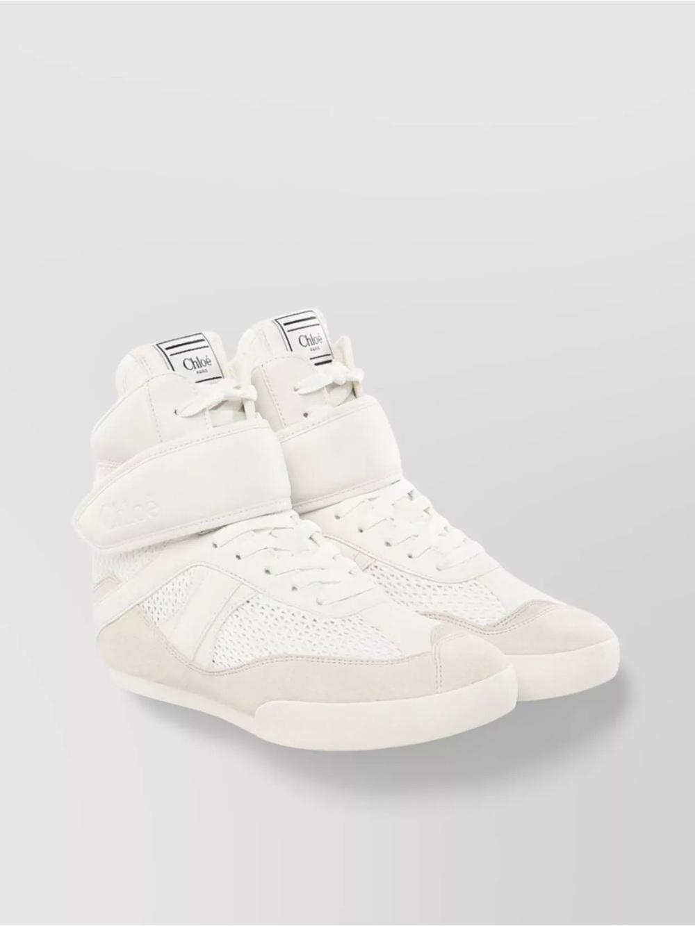 NIB new Chloé White High-Top Leather & Suede Sneakers with Strap 39